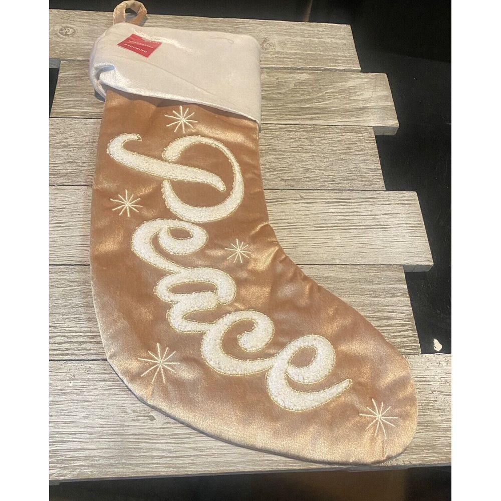 Wondershop Gold and‎ white PEACE  Holiday stocking 20" Christmas Decor